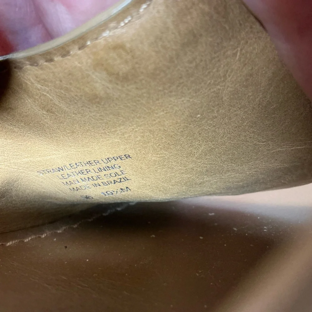 Tory Burch Straw and Leather Wedge Sandal Size 10.5